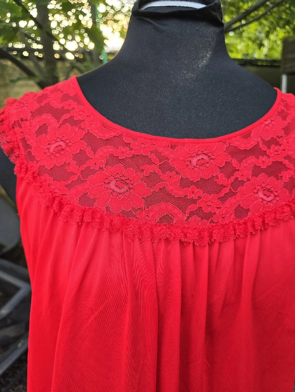 Vtg 60's Red Sheer Nylon Peignoir Robe and Slip Dress Coquette PinUp Old Glamour - Picture 5 of 12